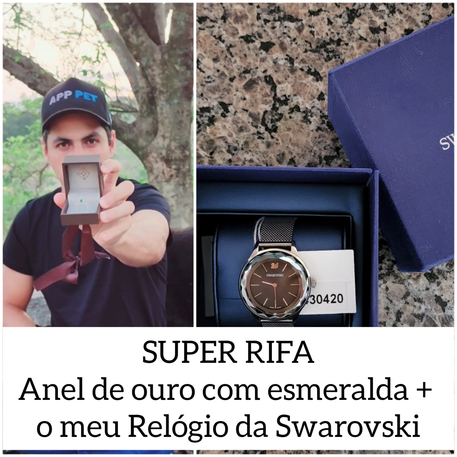 Anel de ouro com esmeralda + Relógio da Swarovski