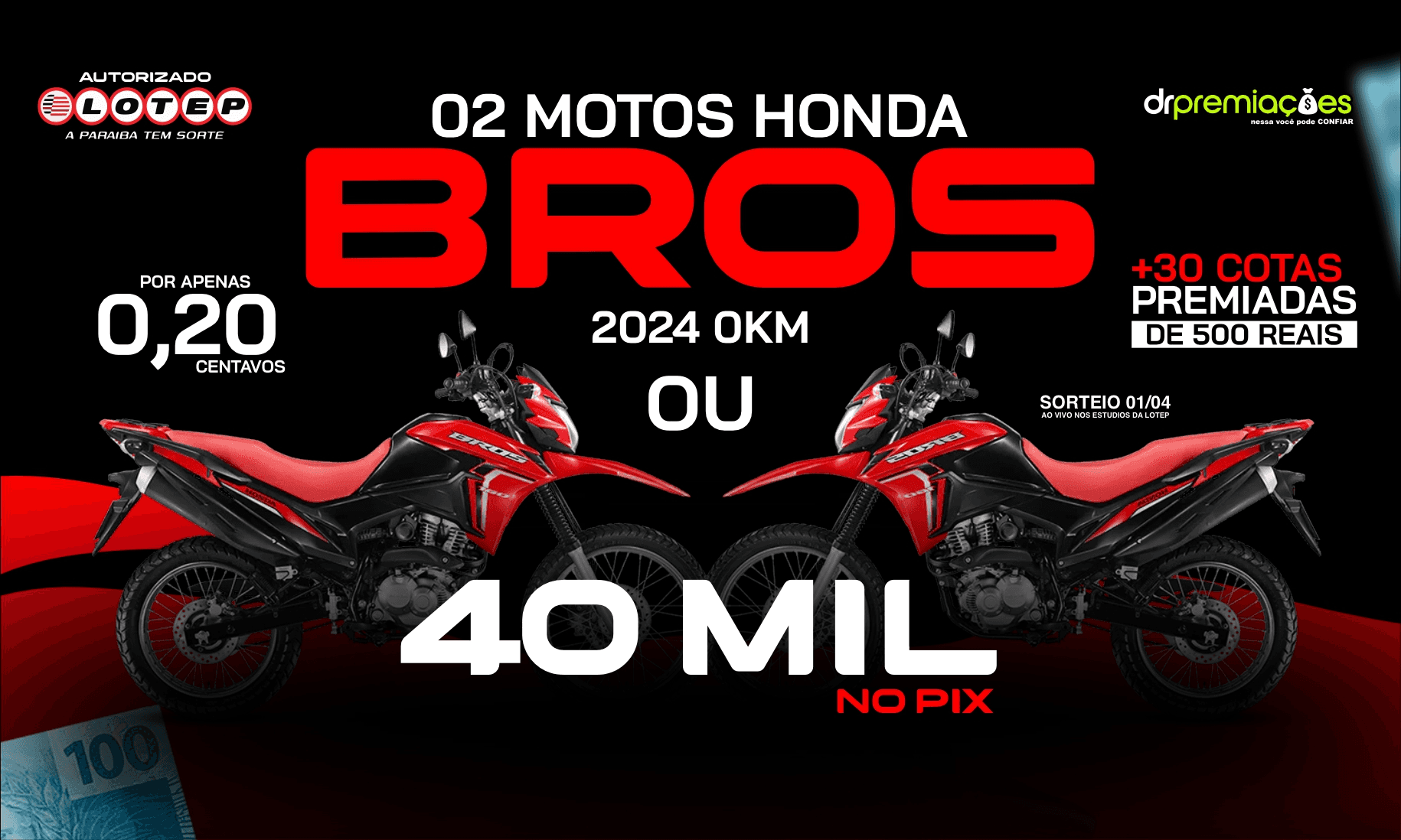 02 MOTO HONDA BROS 2024 0KM OU 40 MIL NO PIX