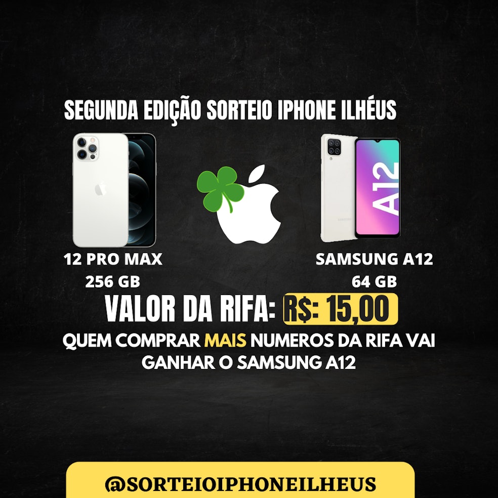 @SORTEIOIPHONEILHÉUS - IPHONE 12 PRO MAX + SAMSUNG A12 - SORTEIO PELA FEDERAL!